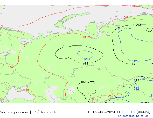 Pressione al suolo Meteo FR gio 02.05.2024 00 UTC