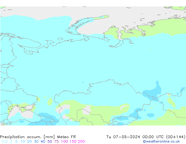 Precipitation accum. Meteo FR Út 07.05.2024 00 UTC