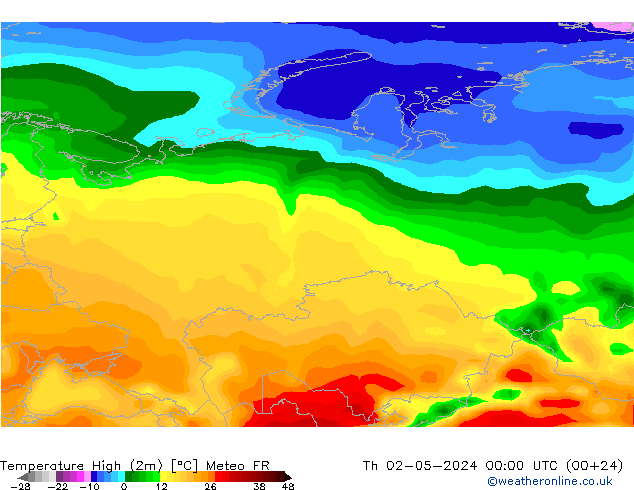 Temperatura máx. (2m) Meteo FR jue 02.05.2024 00 UTC