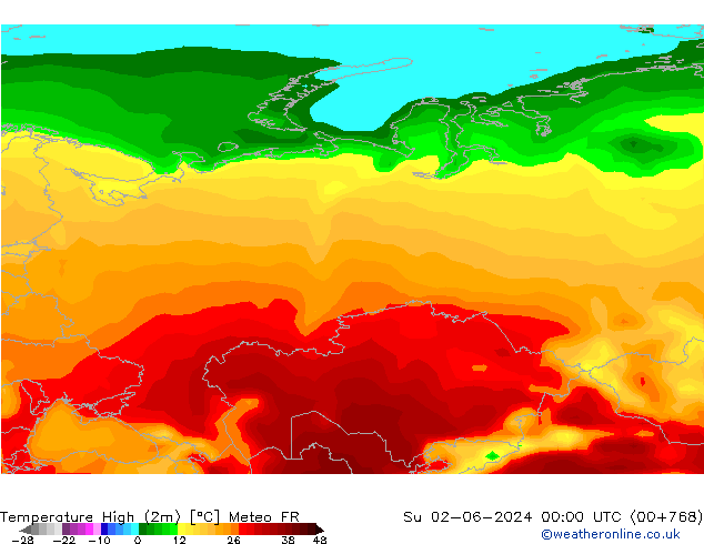 Max.temperatuur (2m) Meteo FR zo 02.06.2024 00 UTC
