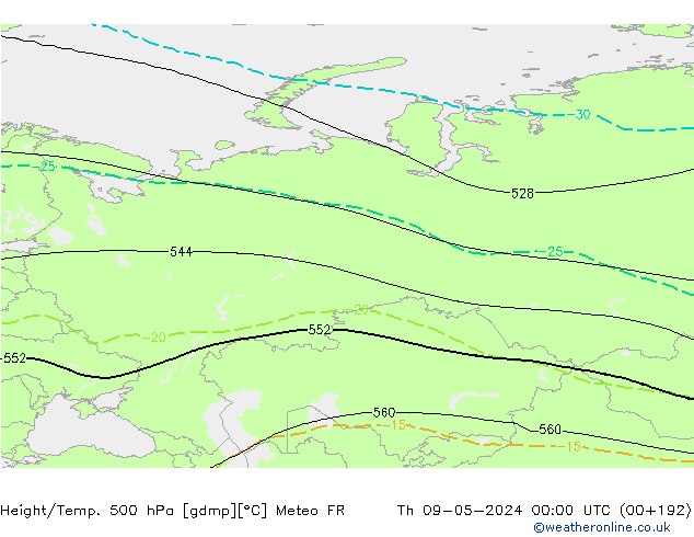 Yükseklik/Sıc. 500 hPa Meteo FR Per 09.05.2024 00 UTC