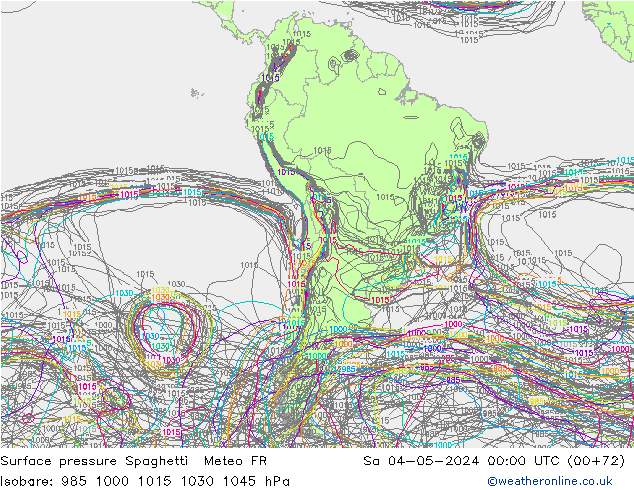 Surface pressure Spaghetti Meteo FR Sa 04.05.2024 00 UTC