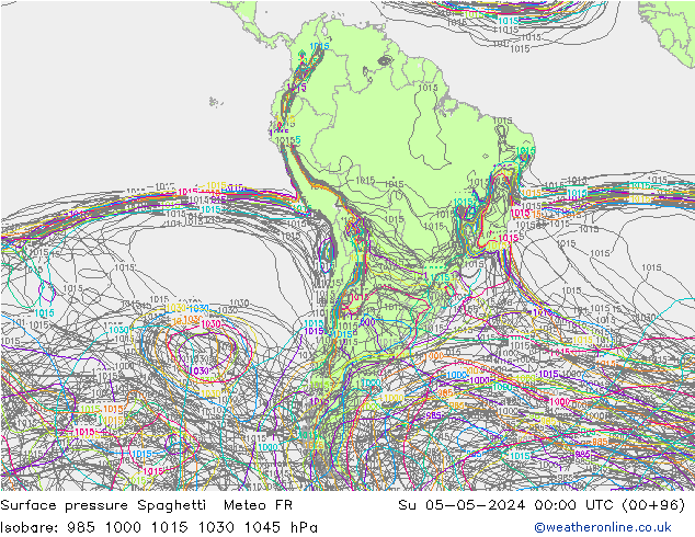 Luchtdruk op zeeniveau Spaghetti Meteo FR zo 05.05.2024 00 UTC