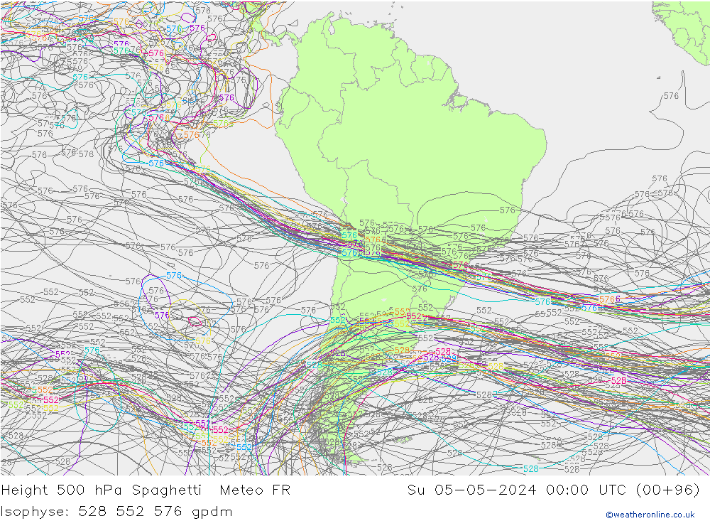 500 hPa Yüksekliği Spaghetti Meteo FR Paz 05.05.2024 00 UTC