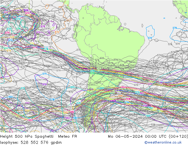 Height 500 hPa Spaghetti Meteo FR Mo 06.05.2024 00 UTC