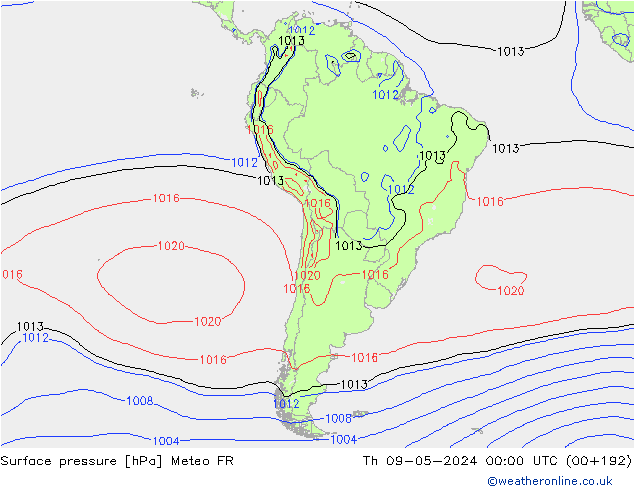 Pressione al suolo Meteo FR gio 09.05.2024 00 UTC