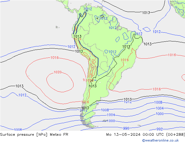 pressão do solo Meteo FR Seg 13.05.2024 00 UTC