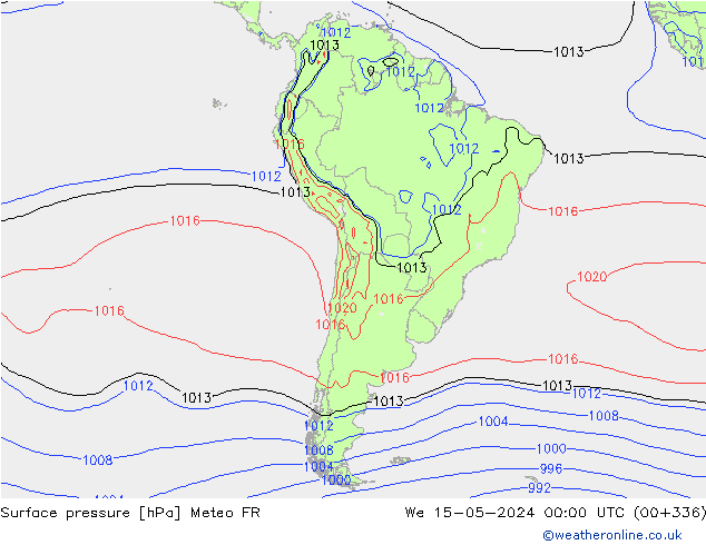 pressão do solo Meteo FR Qua 15.05.2024 00 UTC