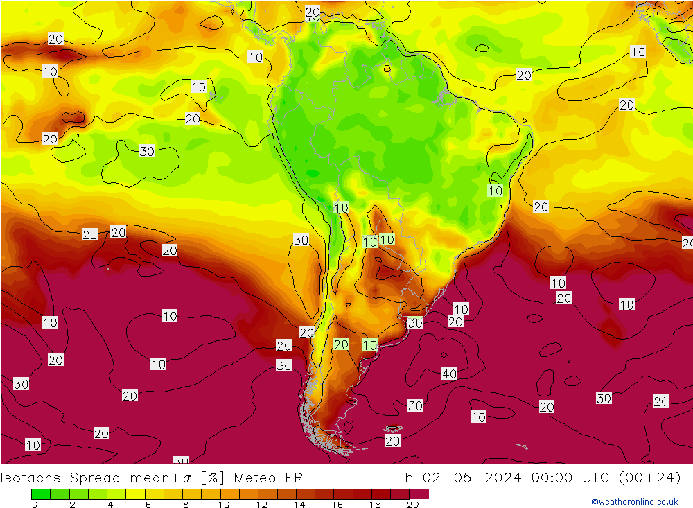 Isotachs Spread Meteo FR Čt 02.05.2024 00 UTC