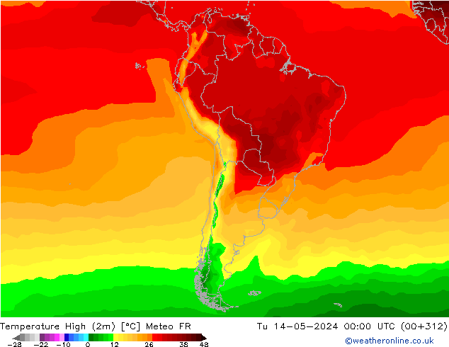 Temp. massima (2m) Meteo FR mar 14.05.2024 00 UTC