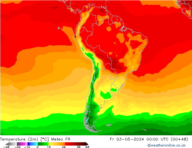 Temperature (2m) Meteo FR Pá 03.05.2024 00 UTC
