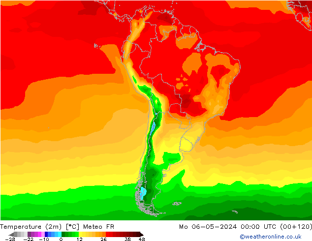 Temperatuurkaart (2m) Meteo FR ma 06.05.2024 00 UTC