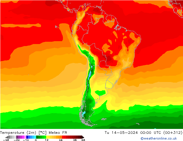 Temperature (2m) Meteo FR Út 14.05.2024 00 UTC