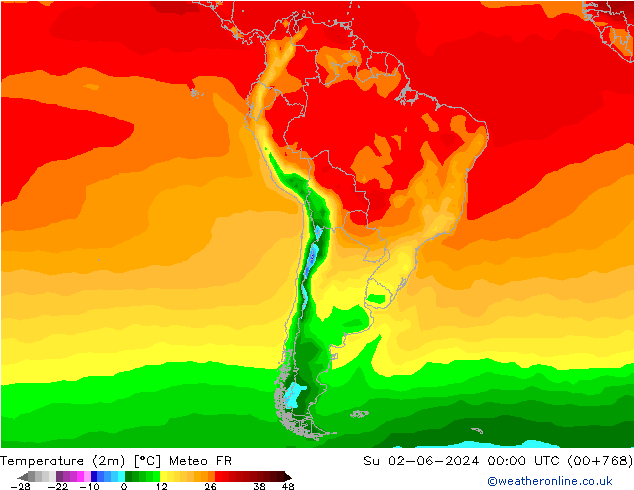 Temperature (2m) Meteo FR Su 02.06.2024 00 UTC