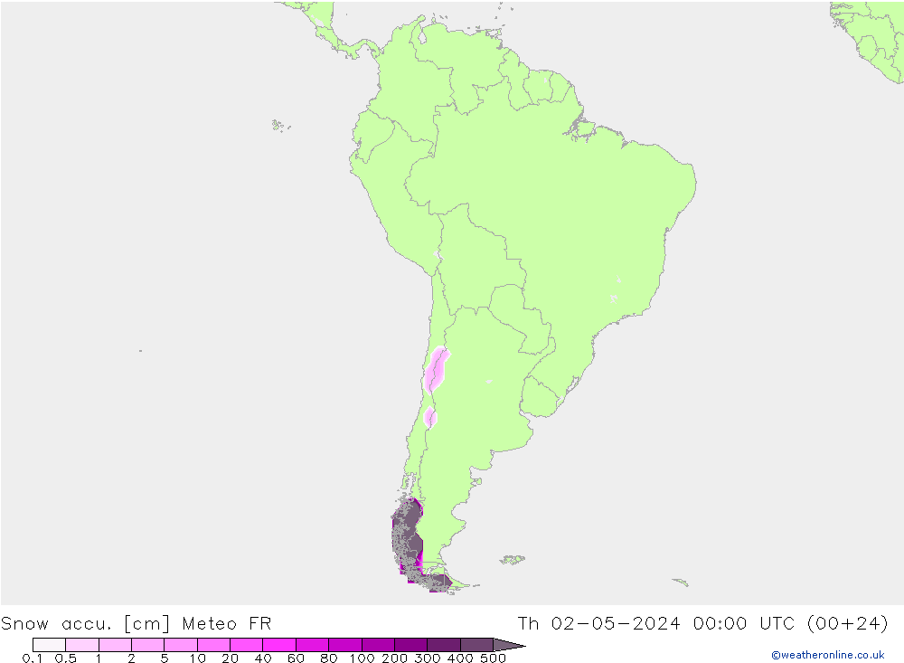 Snow accu. Meteo FR czw. 02.05.2024 00 UTC