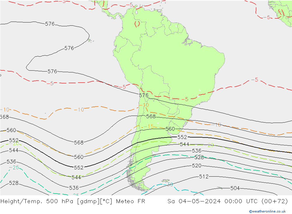Height/Temp. 500 hPa Meteo FR so. 04.05.2024 00 UTC