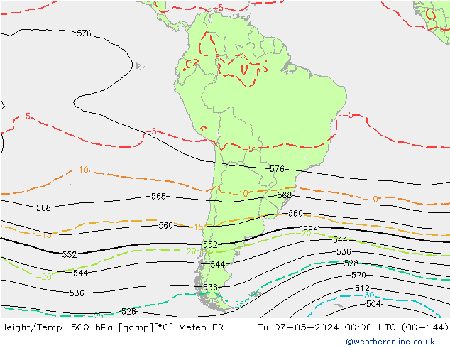 Yükseklik/Sıc. 500 hPa Meteo FR Sa 07.05.2024 00 UTC