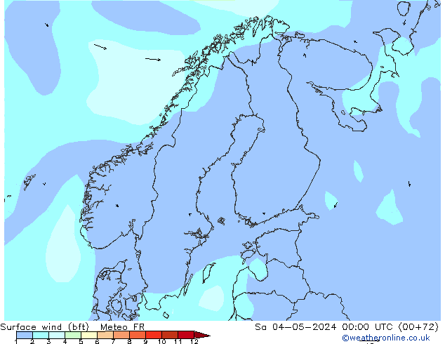 Wind 10 m (bft) Meteo FR za 04.05.2024 00 UTC