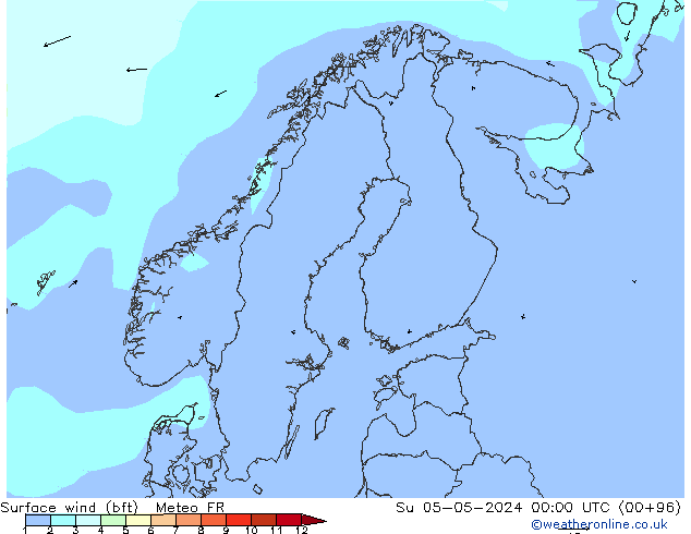 Surface wind (bft) Meteo FR Ne 05.05.2024 00 UTC