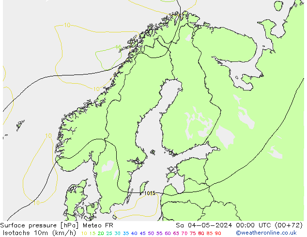 10米等风速线 (kph) Meteo FR 星期六 04.05.2024 00 UTC