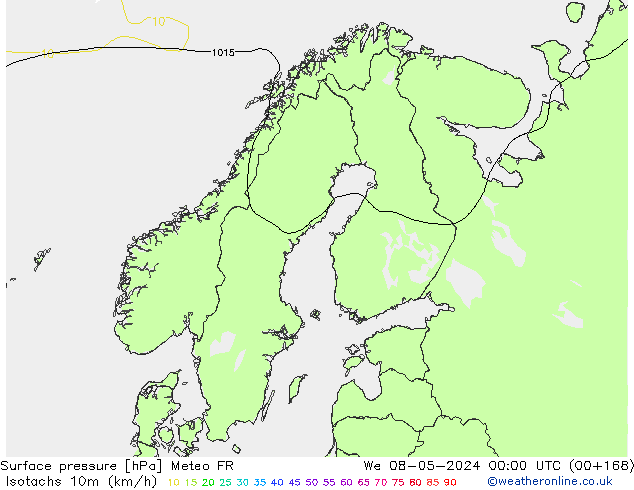 Isotaca (kph) Meteo FR mié 08.05.2024 00 UTC