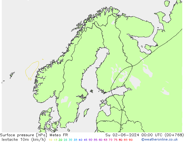 Isotachs (kph) Meteo FR Вс 02.06.2024 00 UTC