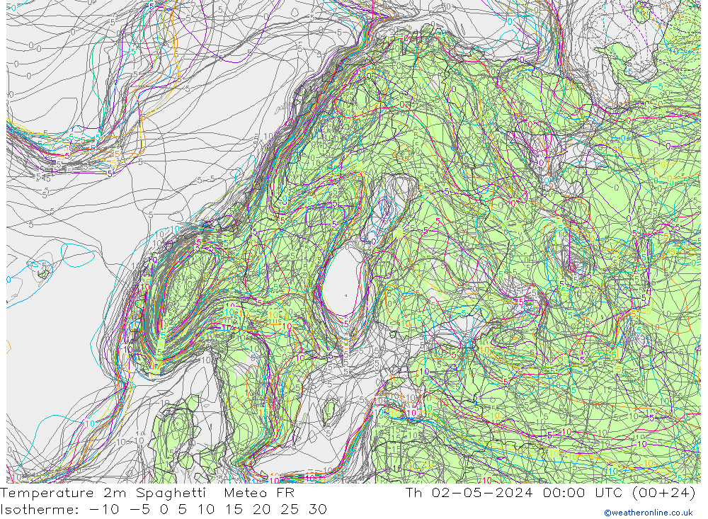 Temperature 2m Spaghetti Meteo FR Th 02.05.2024 00 UTC