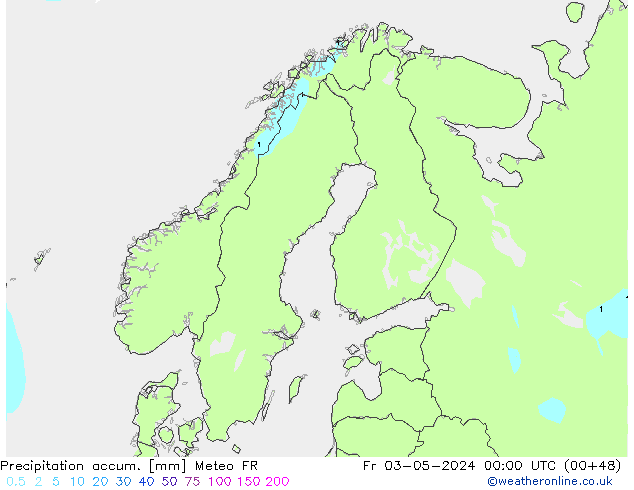 Precipitation accum. Meteo FR Sex 03.05.2024 00 UTC