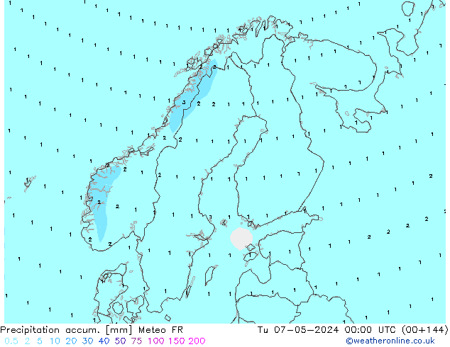 Precipitation accum. Meteo FR Tu 07.05.2024 00 UTC