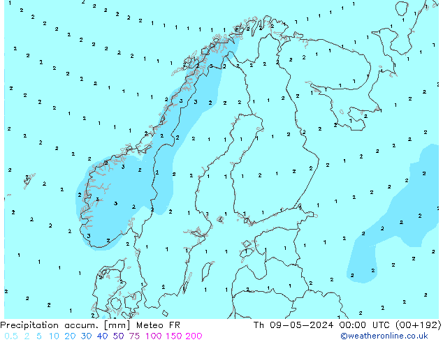 Precipitation accum. Meteo FR чт 09.05.2024 00 UTC