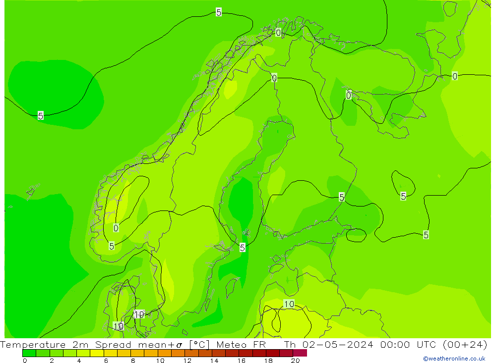 Temperatuurkaart Spread Meteo FR do 02.05.2024 00 UTC