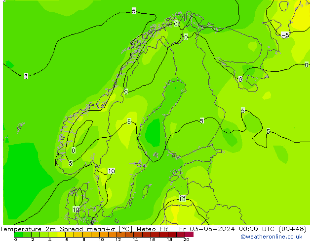 Temperatuurkaart Spread Meteo FR vr 03.05.2024 00 UTC