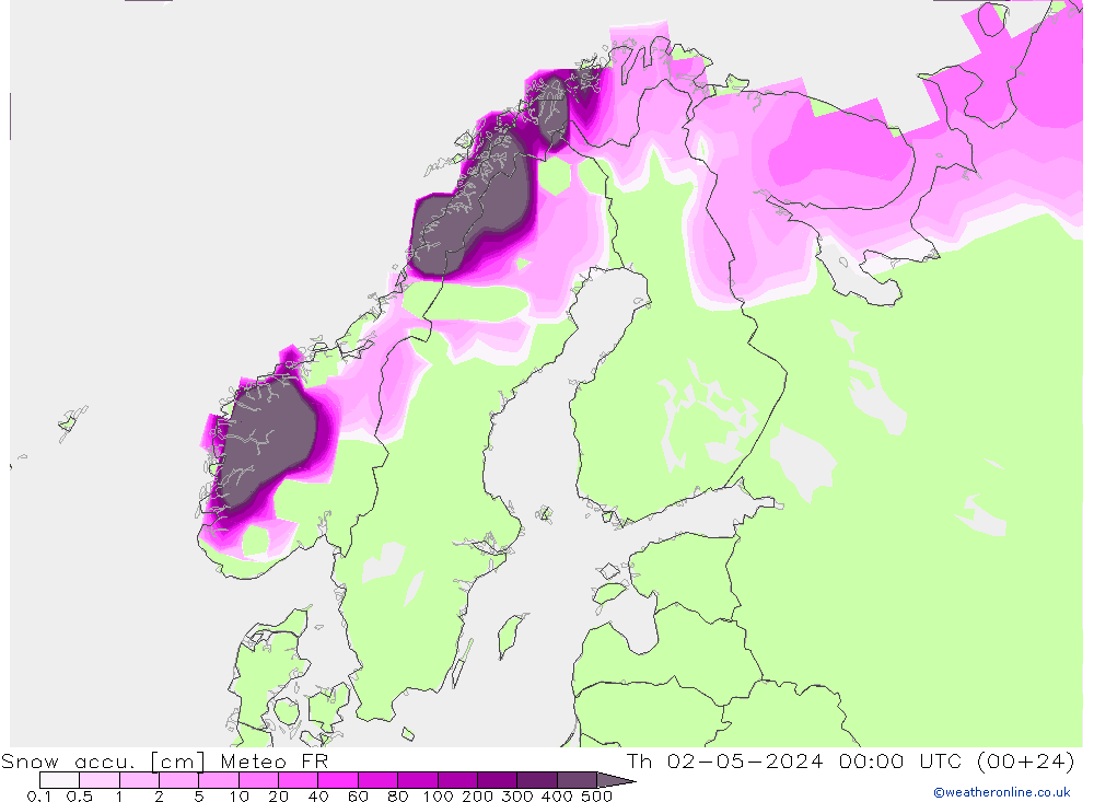 Totale sneeuw Meteo FR do 02.05.2024 00 UTC