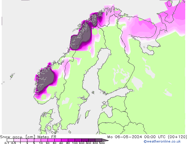 Глубина снега Meteo FR пн 06.05.2024 00 UTC