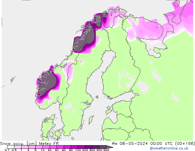 Глубина снега Meteo FR ср 08.05.2024 00 UTC