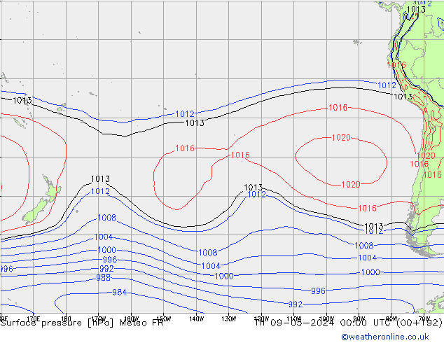 Presión superficial Meteo FR jue 09.05.2024 00 UTC