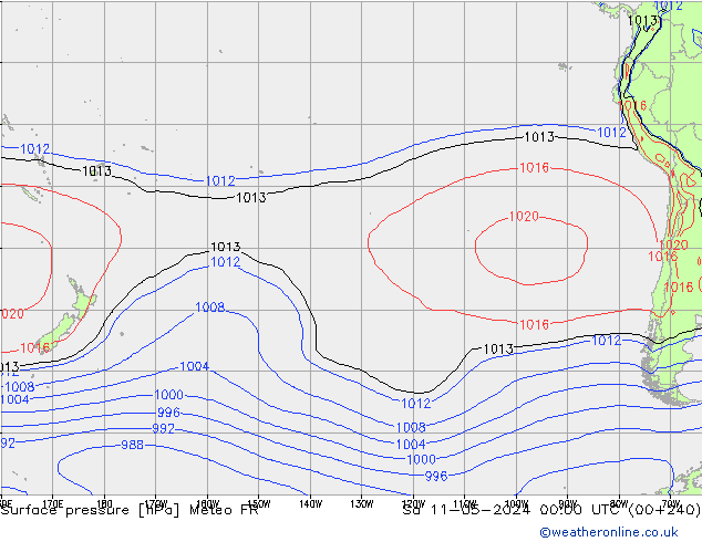 Presión superficial Meteo FR sáb 11.05.2024 00 UTC
