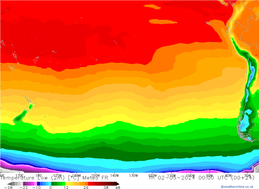 Temperature Low (2m) Meteo FR Th 02.05.2024 00 UTC