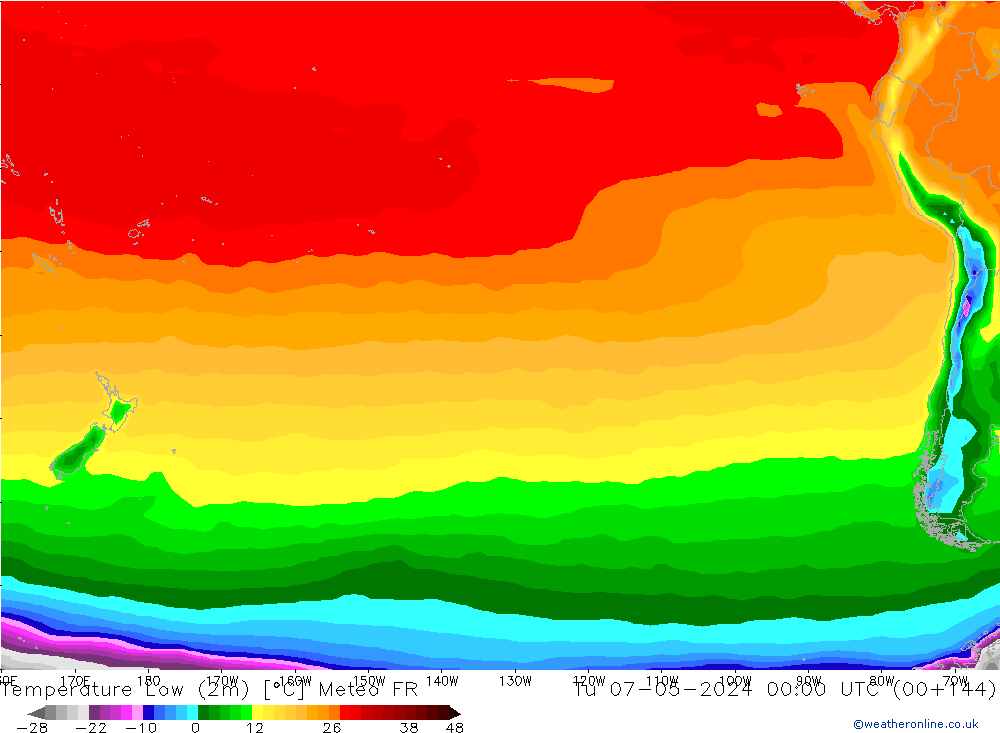 Temperature Low (2m) Meteo FR Tu 07.05.2024 00 UTC