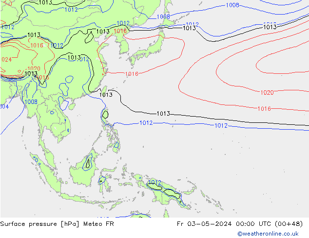 Pressione al suolo Meteo FR ven 03.05.2024 00 UTC