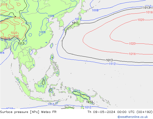 Atmosférický tlak Meteo FR Čt 09.05.2024 00 UTC