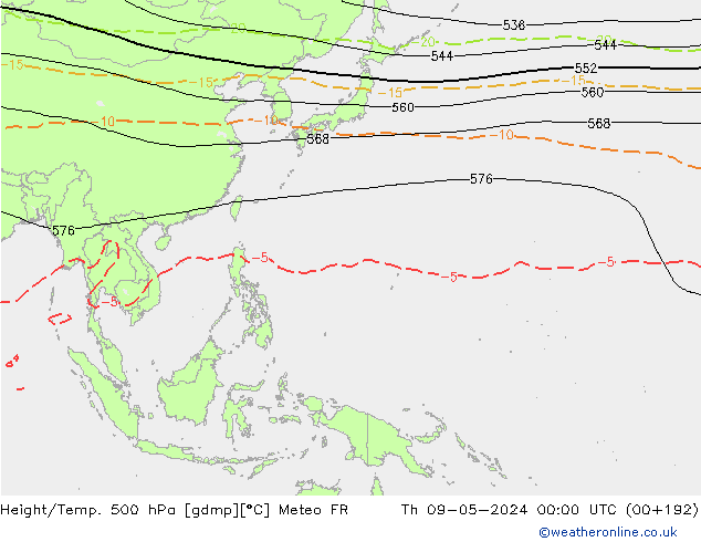 Height/Temp. 500 hPa Meteo FR czw. 09.05.2024 00 UTC