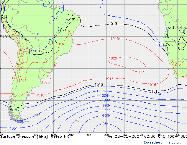 Pressione al suolo Meteo FR mer 08.05.2024 00 UTC