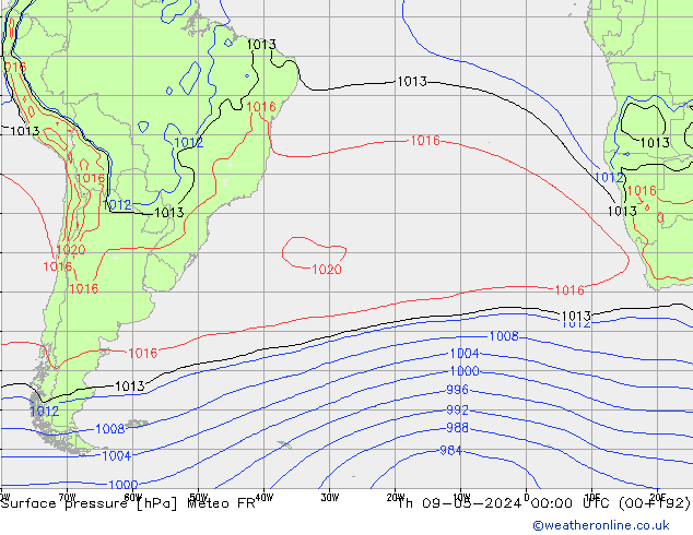 pression de l'air Meteo FR jeu 09.05.2024 00 UTC