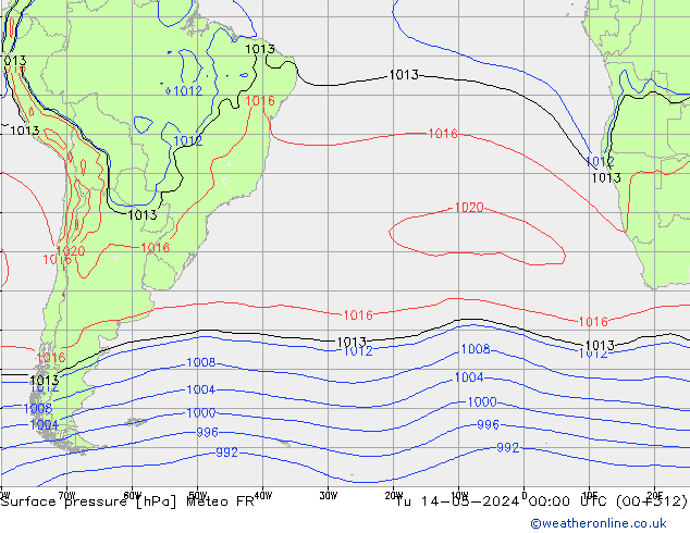 Presión superficial Meteo FR mar 14.05.2024 00 UTC