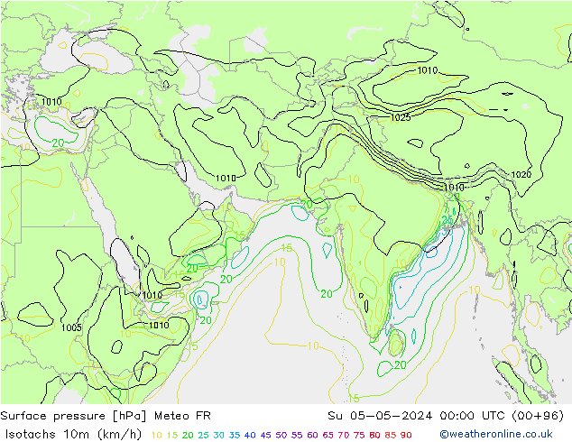 Izotacha (km/godz) Meteo FR nie. 05.05.2024 00 UTC