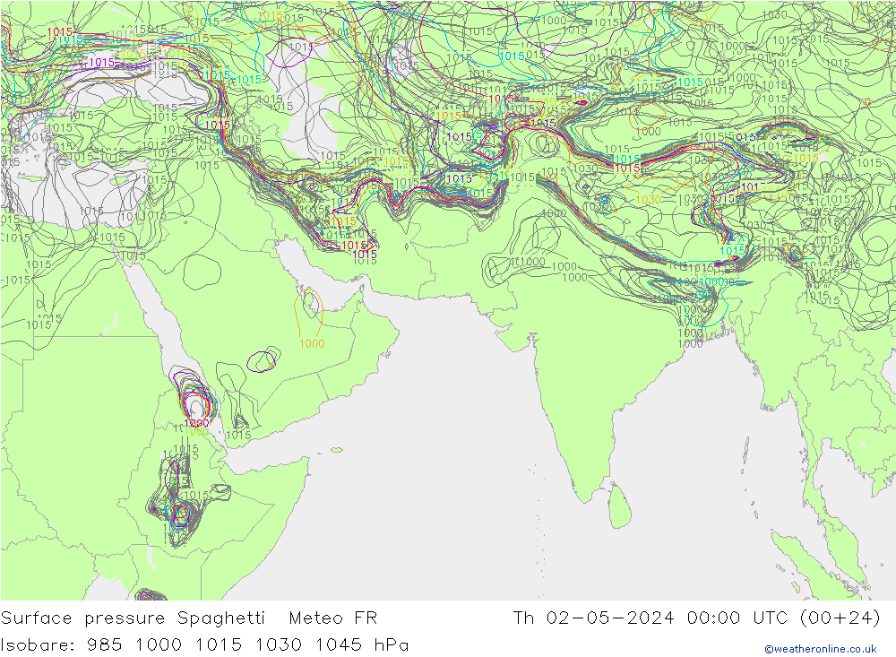 地面气压 Spaghetti Meteo FR 星期四 02.05.2024 00 UTC