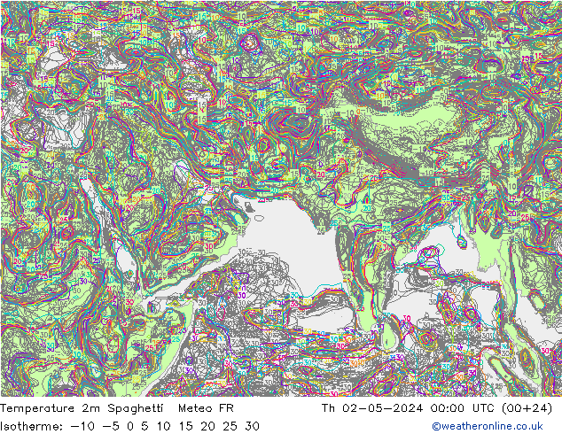 Temperatura 2m Spaghetti Meteo FR jue 02.05.2024 00 UTC