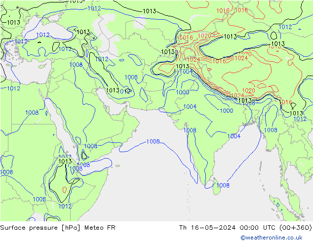 地面气压 Meteo FR 星期四 16.05.2024 00 UTC