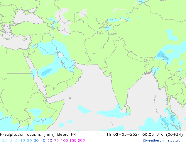 Precipitation accum. Meteo FR Čt 02.05.2024 00 UTC